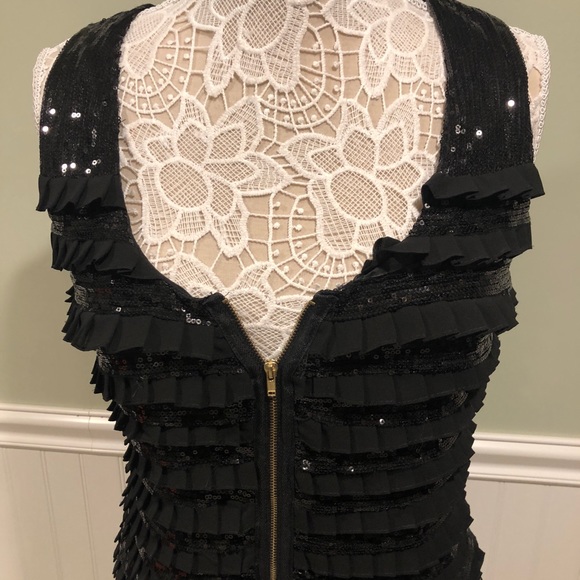 Ark & Co Black Zip Up Sequin Ruffle Mini Dress - Picture 2 of 7